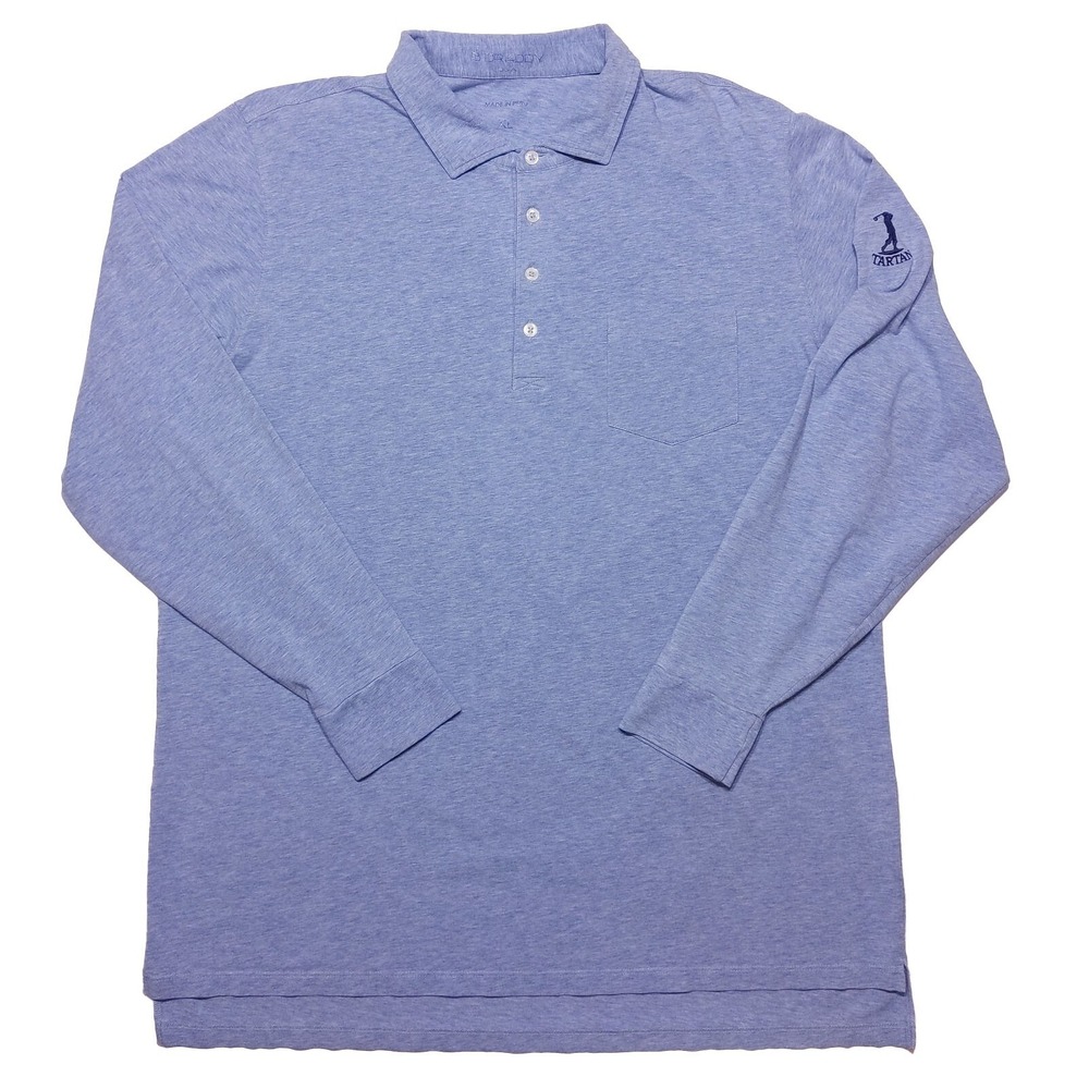 B DRADDY Long Sleeve Polo Shirt Interlachen CC‎ Tartan Blue XL